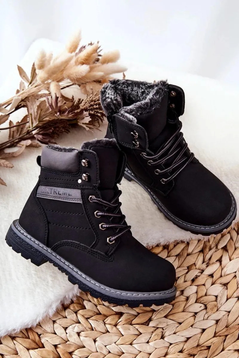 Chłopięce>Boto Dziecięce Traperki Ocieplane Czarne Graves