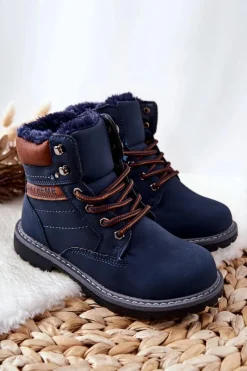 Dziecięce Traperki Ocieplane Granatowe Graves Dzieci Chłopięce