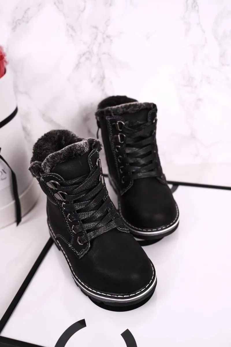 Chłopięce|Dziewczęce>Boto Dziecięce Traperki Ocieplone Futerkiem Czarne Luke