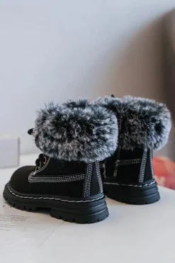 Hot Dziecięce Trapery Botki Na Suwak z Futerkiem Czarne Gerande Dzieci Chłopięce|Dziewczęce
