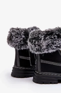 Hot Dziecięce Trapery Botki Na Suwak z Futerkiem Czarne Gerande Dzieci Chłopięce|Dziewczęce