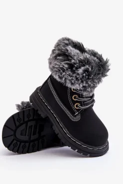 Hot Dziecięce Trapery Botki Na Suwak z Futerkiem Czarne Gerande Dzieci Chłopięce|Dziewczęce