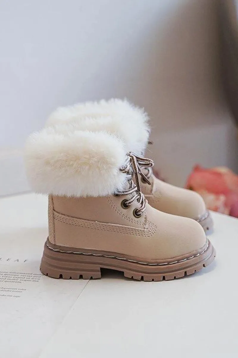 Chłopięce|Dziewczęce>Boto Dziecięce Trapery Botki Na Suwak z Futerkiem Beżowe Gerande Beżowy