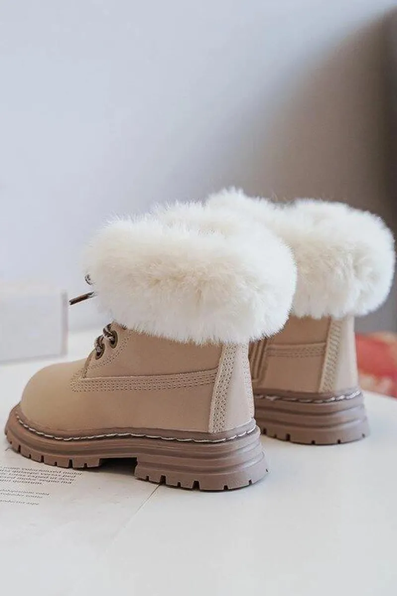 Chłopięce|Dziewczęce>Boto Dziecięce Trapery Botki Na Suwak z Futerkiem Beżowe Gerande Beżowy