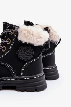 Discount Dziecięce Trapery Botki Na Suwak z Kożuszkiem Czarne Marialee Dzieci Chłopięce|Dziewczęce