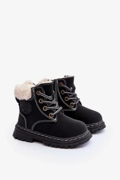 Discount Dziecięce Trapery Botki Na Suwak z Kożuszkiem Czarne Marialee Dzieci Chłopięce|Dziewczęce