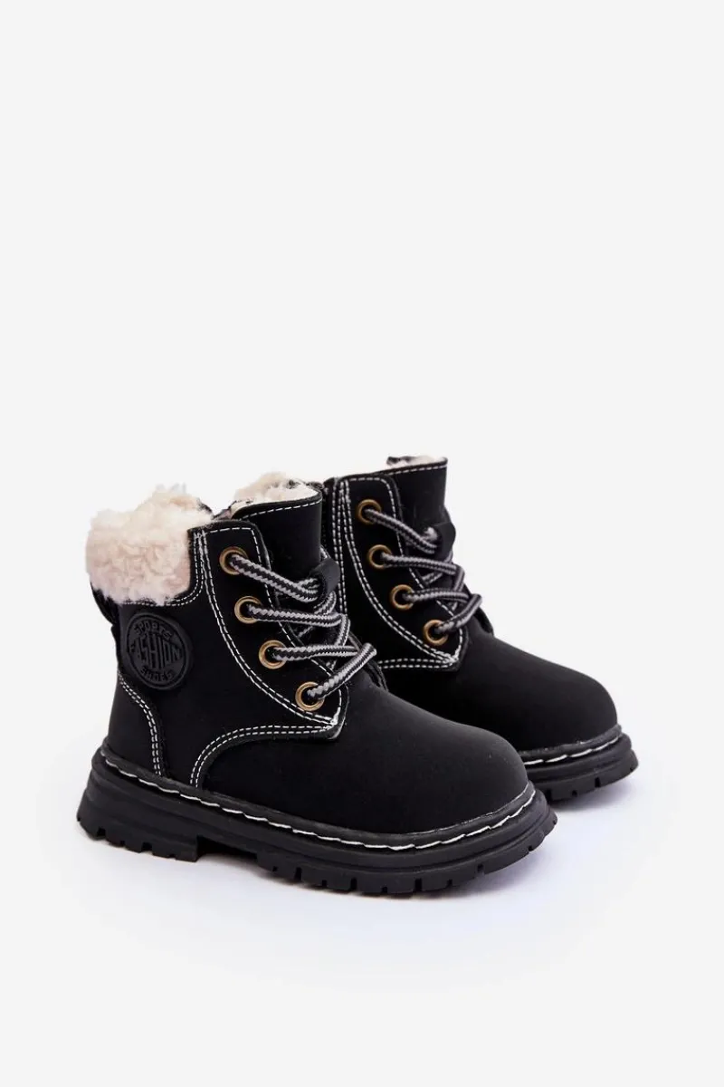 Discount Dziecięce Trapery Botki Na Suwak z Kożuszkiem Czarne Marialee Dzieci Chłopięce|Dziewczęce