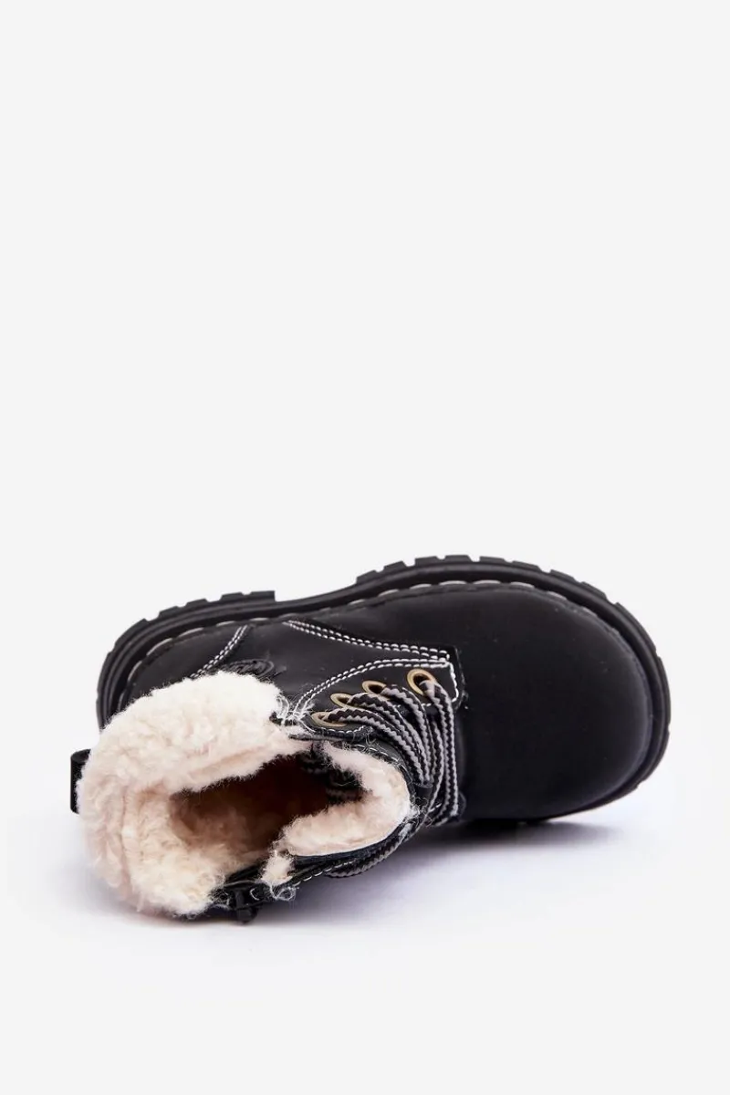 Discount Dziecięce Trapery Botki Na Suwak z Kożuszkiem Czarne Marialee Dzieci Chłopięce|Dziewczęce