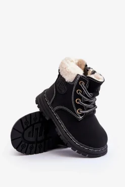 Discount Dziecięce Trapery Botki Na Suwak z Kożuszkiem Czarne Marialee Dzieci Chłopięce|Dziewczęce