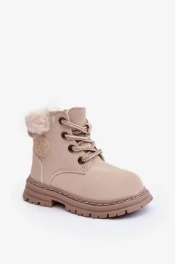 Hot Boto Dziecięce Trapery Botki Na Suwak z Kożuszkiem Beżowe Marialee