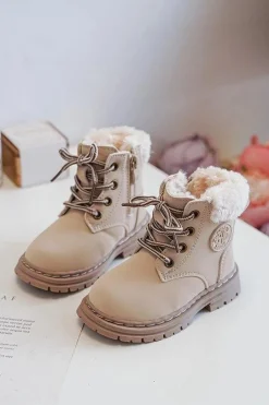 Hot Boto Dziecięce Trapery Botki Na Suwak z Kożuszkiem Beżowe Marialee