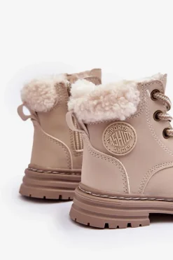 Hot Boto Dziecięce Trapery Botki Na Suwak z Kożuszkiem Beżowe Marialee