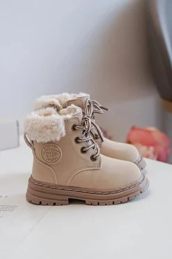 Hot Boto Dziecięce Trapery Botki Na Suwak z Kożuszkiem Beżowe Marialee