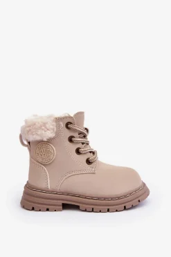 Hot Boto Dziecięce Trapery Botki Na Suwak z Kożuszkiem Beżowe Marialee