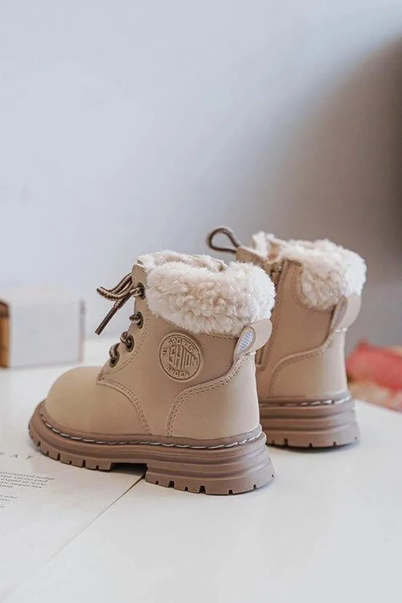 Hot Boto Dziecięce Trapery Botki Na Suwak z Kożuszkiem Beżowe Marialee