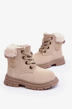 Hot Boto Dziecięce Trapery Botki Na Suwak z Kożuszkiem Beżowe Marialee