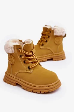 Outlet Boto Dziecięce Trapery Botki Na Suwak z Kożuszkiem Camel Marialee Brązowy