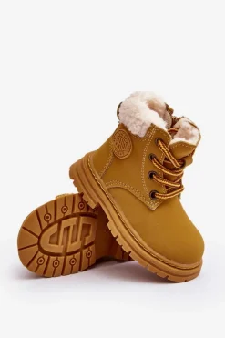 Outlet Boto Dziecięce Trapery Botki Na Suwak z Kożuszkiem Camel Marialee Brązowy