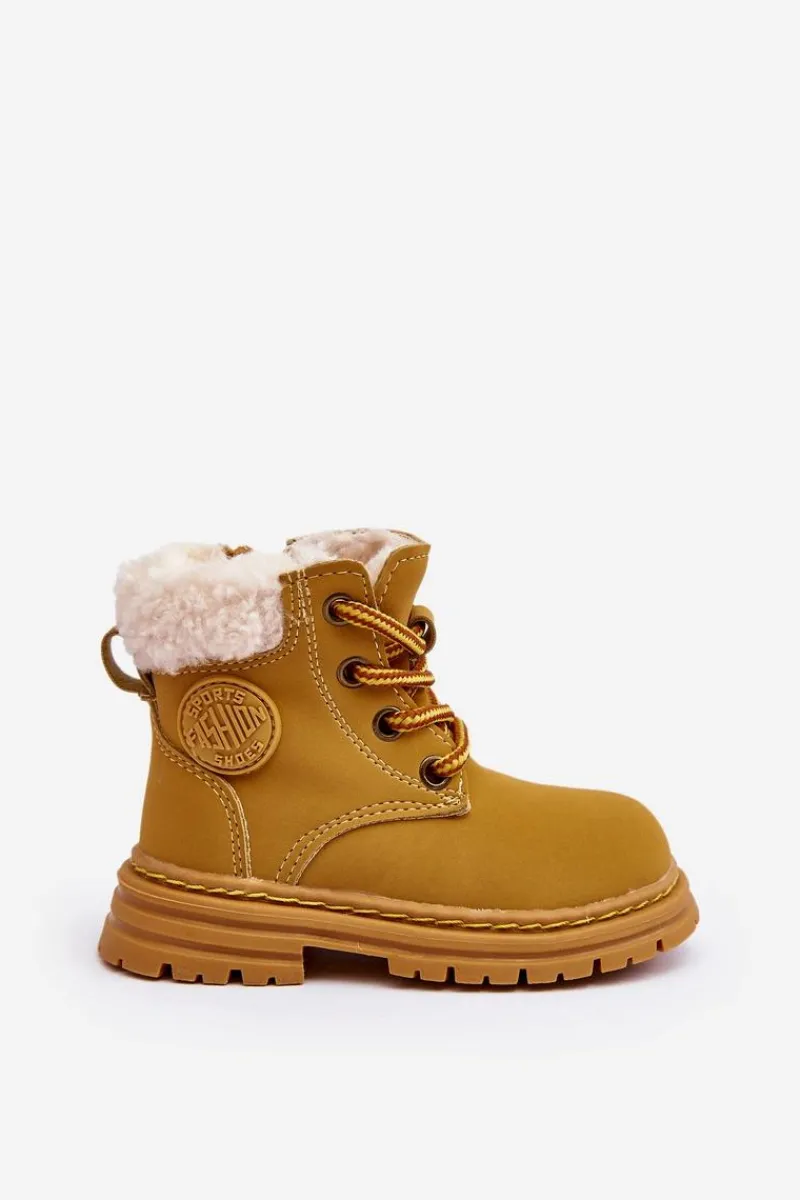Outlet Boto Dziecięce Trapery Botki Na Suwak z Kożuszkiem Camel Marialee Brązowy