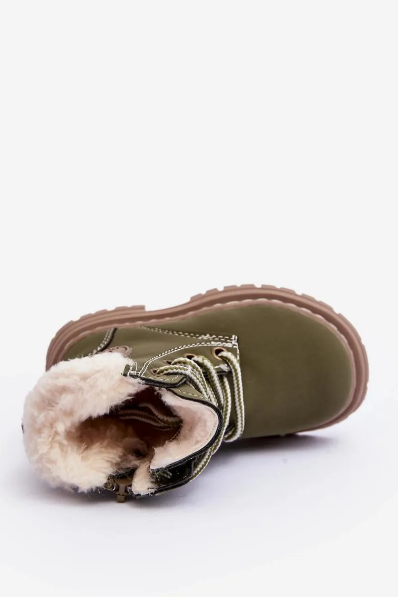 Hot Dziecięce Trapery Botki Na Suwak z Kożuszkiem Zilelone Marialee Dzieci Chłopięce|Dziewczęce