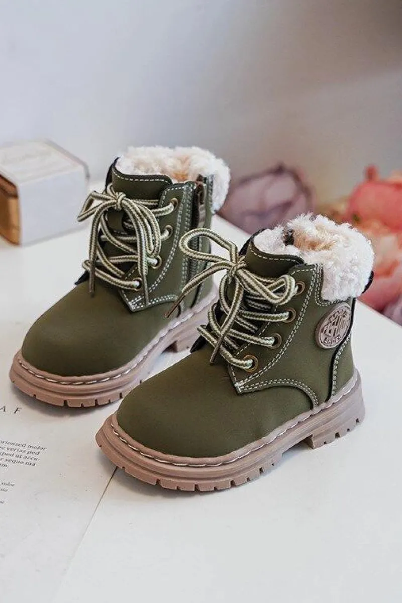 Hot Dziecięce Trapery Botki Na Suwak z Kożuszkiem Zilelone Marialee Dzieci Chłopięce|Dziewczęce