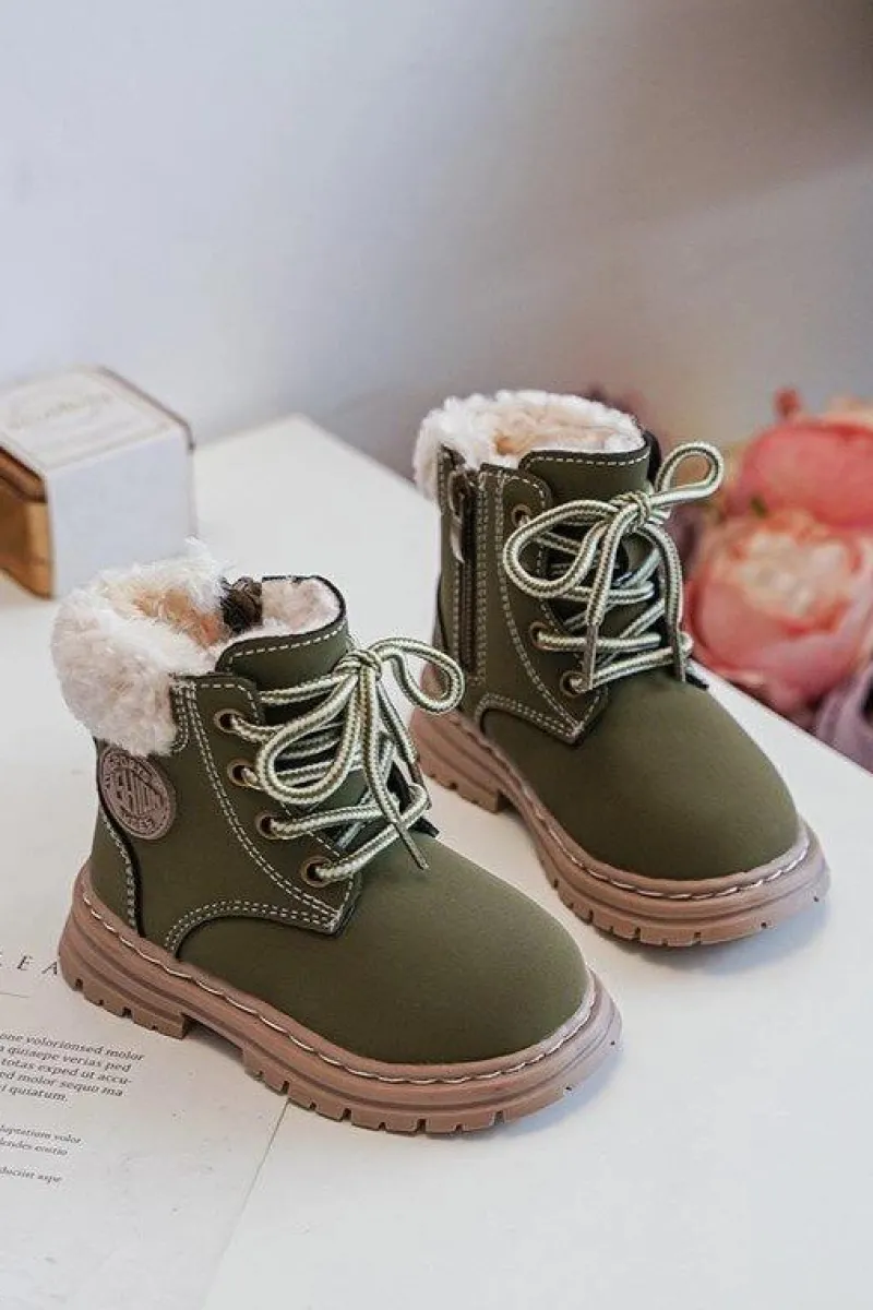 Hot Dziecięce Trapery Botki Na Suwak z Kożuszkiem Zilelone Marialee Dzieci Chłopięce|Dziewczęce