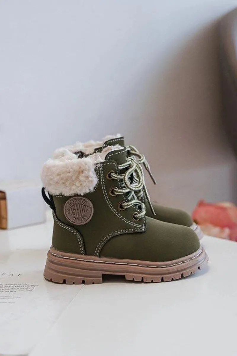 Hot Dziecięce Trapery Botki Na Suwak z Kożuszkiem Zilelone Marialee Dzieci Chłopięce|Dziewczęce