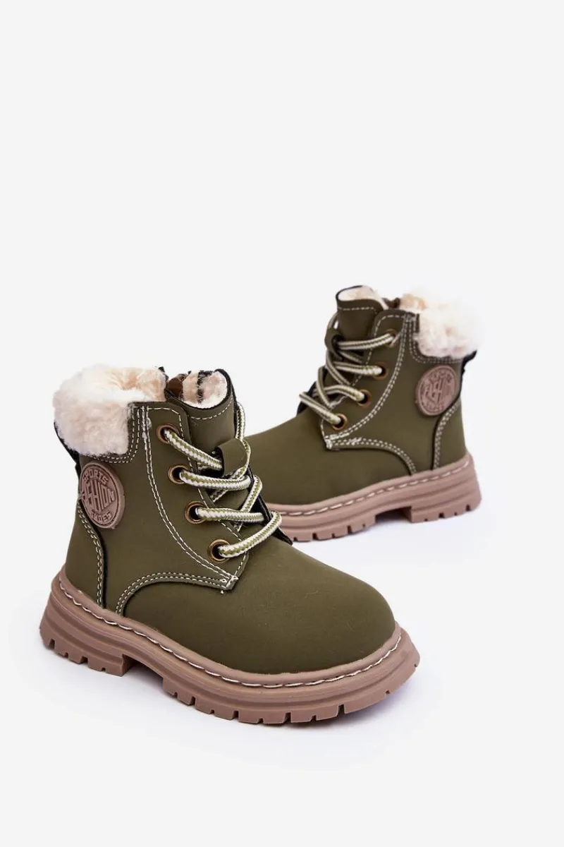 Hot Dziecięce Trapery Botki Na Suwak z Kożuszkiem Zilelone Marialee Dzieci Chłopięce|Dziewczęce