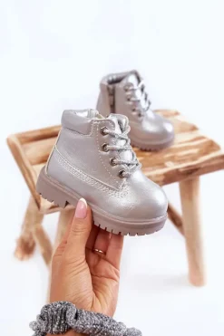 New Boto Dziecięce Trapery Botki z Suwakiem Srebrne Dexter Srebrny