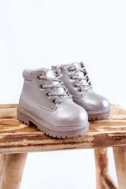 New Boto Dziecięce Trapery Botki z Suwakiem Srebrne Dexter Srebrny