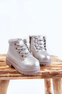New Boto Dziecięce Trapery Botki z Suwakiem Srebrne Dexter Srebrny