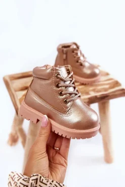 New Boto Dziecięce Trapery Botki Złoty Róż Dexter