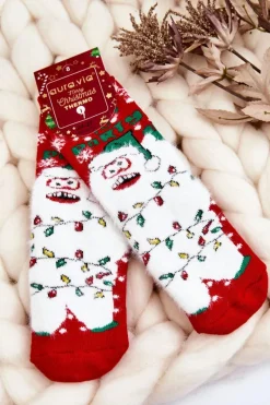 Hot Aura.via Dziecięce Świąteczne Bawełniane Skarpety Termoaktywne Yeti Czerwone