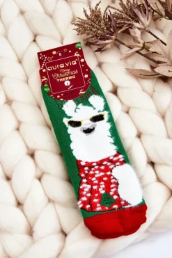 New Aura.via Dziecięce Świąteczne Bawełniane Skarpety Termoaktywne Alpaka Zielone