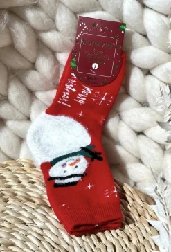 Skarpetki|Skarpetki>Aura.via Dziecięce Świąteczne Bawełniane Skarpety Z Bałwanem Czerwone