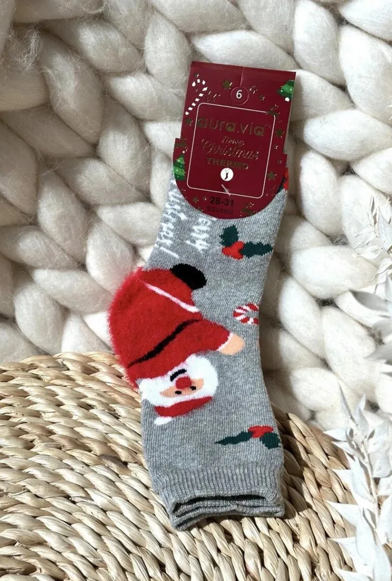 Skarpetki|Skarpetki>Aura.via Dziecięce Świąteczne Bawełniane Skarpety Z Mikołajem Szare