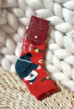 Hot Aura.via Dziecięce Świąteczne Bawełniane Skarpety Z Mikołajem Czerwone Czerwony