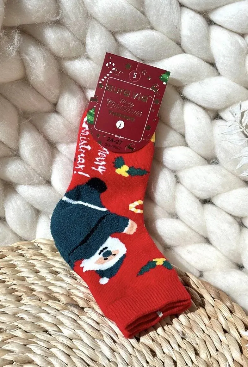 Hot Aura.via Dziecięce Świąteczne Bawełniane Skarpety Z Mikołajem Czerwone Czerwony