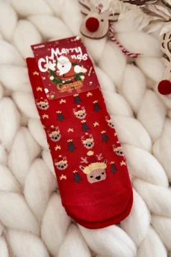 Hot COSAS Dziecięce Świąteczne Skarpety Renifery Czerwono-Zielone