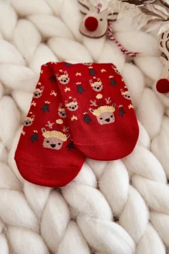 Hot COSAS Dziecięce Świąteczne Skarpety Renifery Czerwono-Zielone