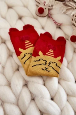 Skarpetki|Skarpetki>COSAS Dziecięce Świąteczne Skarpety Misiu Czerwono-Żółte