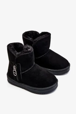 Chłopięce|Dziewczęce>Boto Dziecięce Wsuwane Ocieplane Botki Śniegowce Czarne Catellie