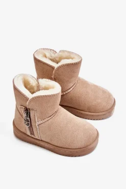 Chłopięce|Dziewczęce>Boto Dziecięce Wsuwane Ocieplane Botki Śniegowce Beżowe Catellie Beżowy