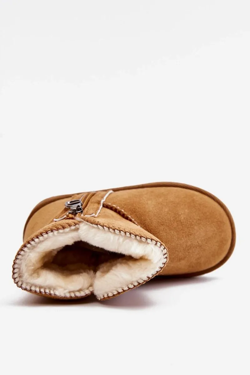 Dziecięce Wsuwane Ocieplane Botki Śniegowce Camel Catellie Dzieci Chłopięce|Dziewczęce