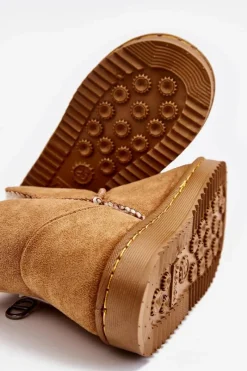 Dziecięce Wsuwane Ocieplane Botki Śniegowce Camel Catellie Dzieci Chłopięce|Dziewczęce