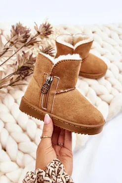 Dziecięce Wsuwane Ocieplane Botki Śniegowce Camel Catellie Dzieci Chłopięce|Dziewczęce