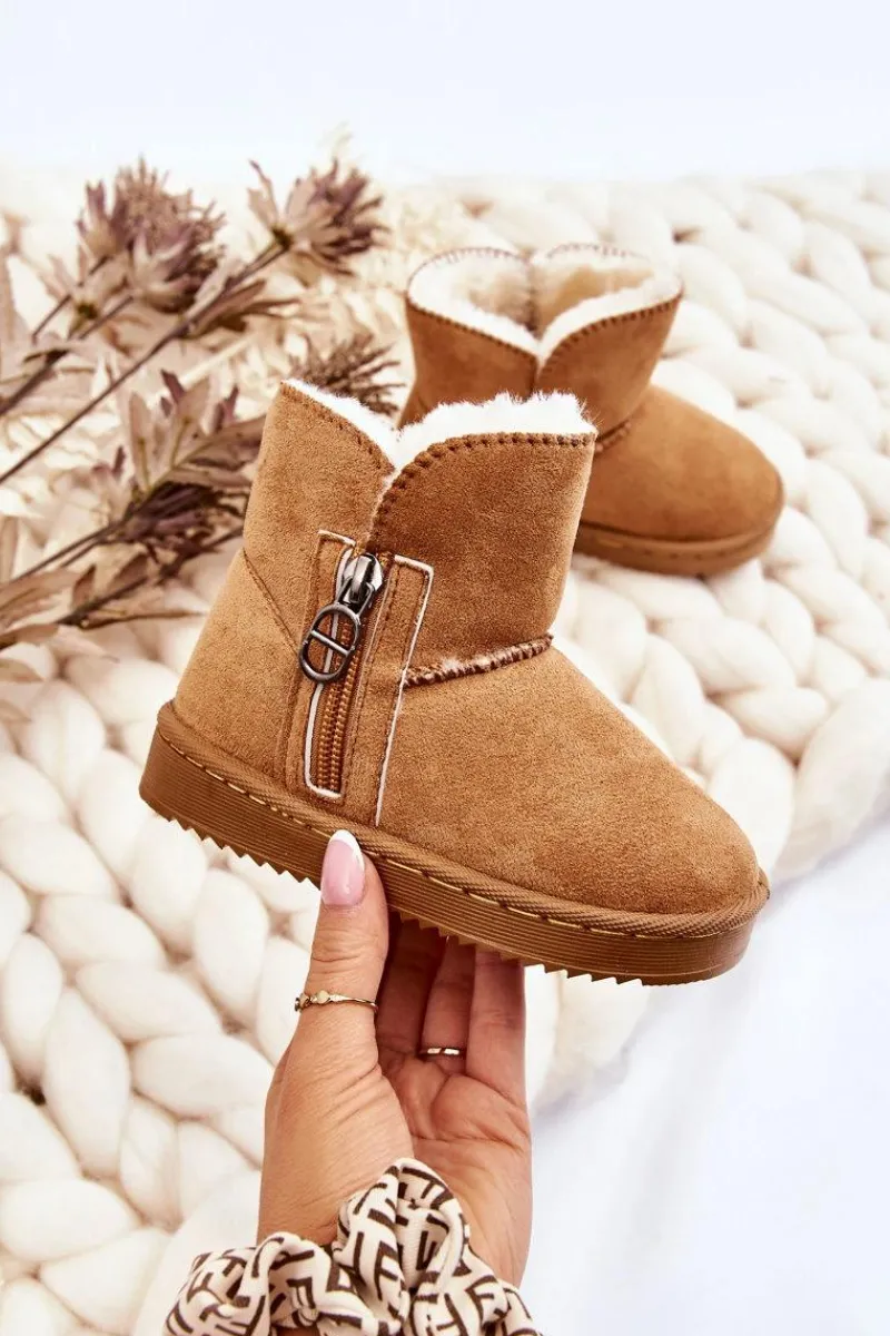 Dziecięce Wsuwane Ocieplane Botki Śniegowce Camel Catellie Dzieci Chłopięce|Dziewczęce