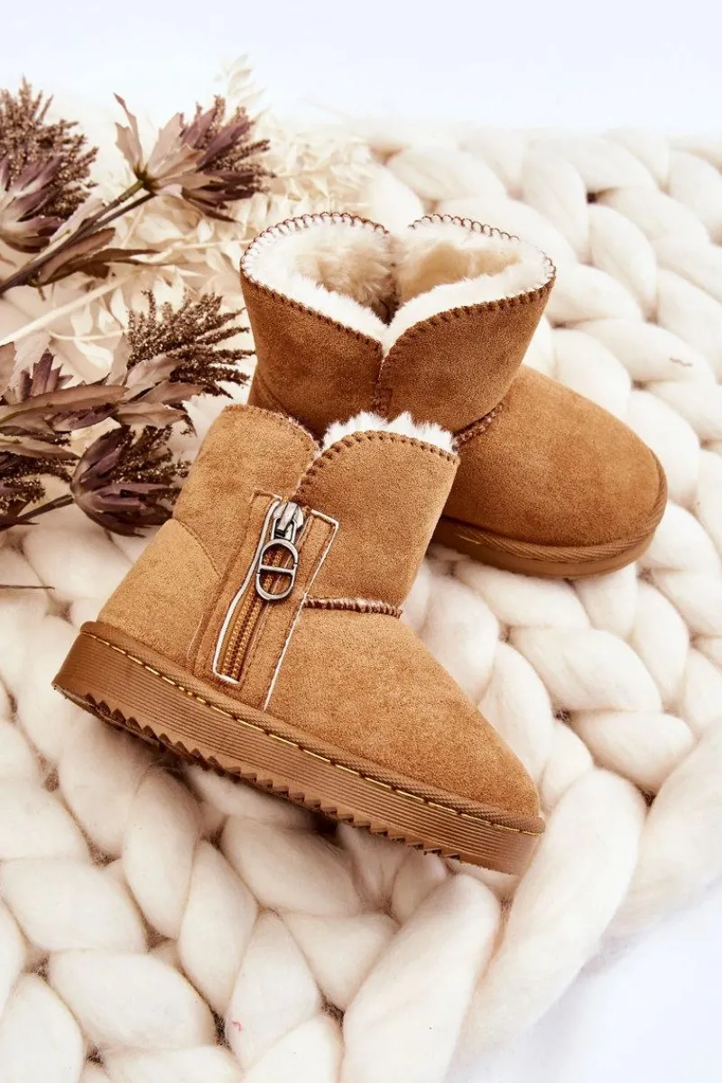 Dziecięce Wsuwane Ocieplane Botki Śniegowce Camel Catellie Dzieci Chłopięce|Dziewczęce