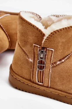 Dziecięce Wsuwane Ocieplane Botki Śniegowce Camel Catellie Dzieci Chłopięce|Dziewczęce