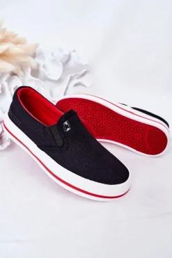 Sale Dziecięce Wsuwane Tenisówki Slip-On Big Star HH374013 Czarne Dzieci Chłopięce|Chłopięce